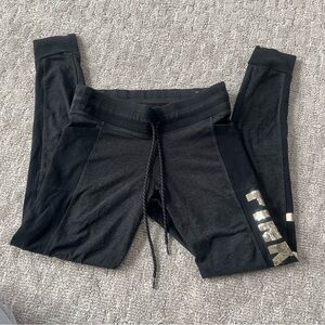 Victoria Secret Pink Dark Grey Leggings With Gold Sequin/Bling Logo Size S